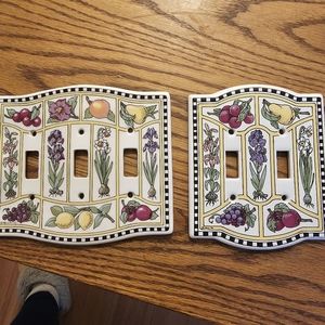 Vintage set of 2 ceramic light switch plates fresh vegetable garden